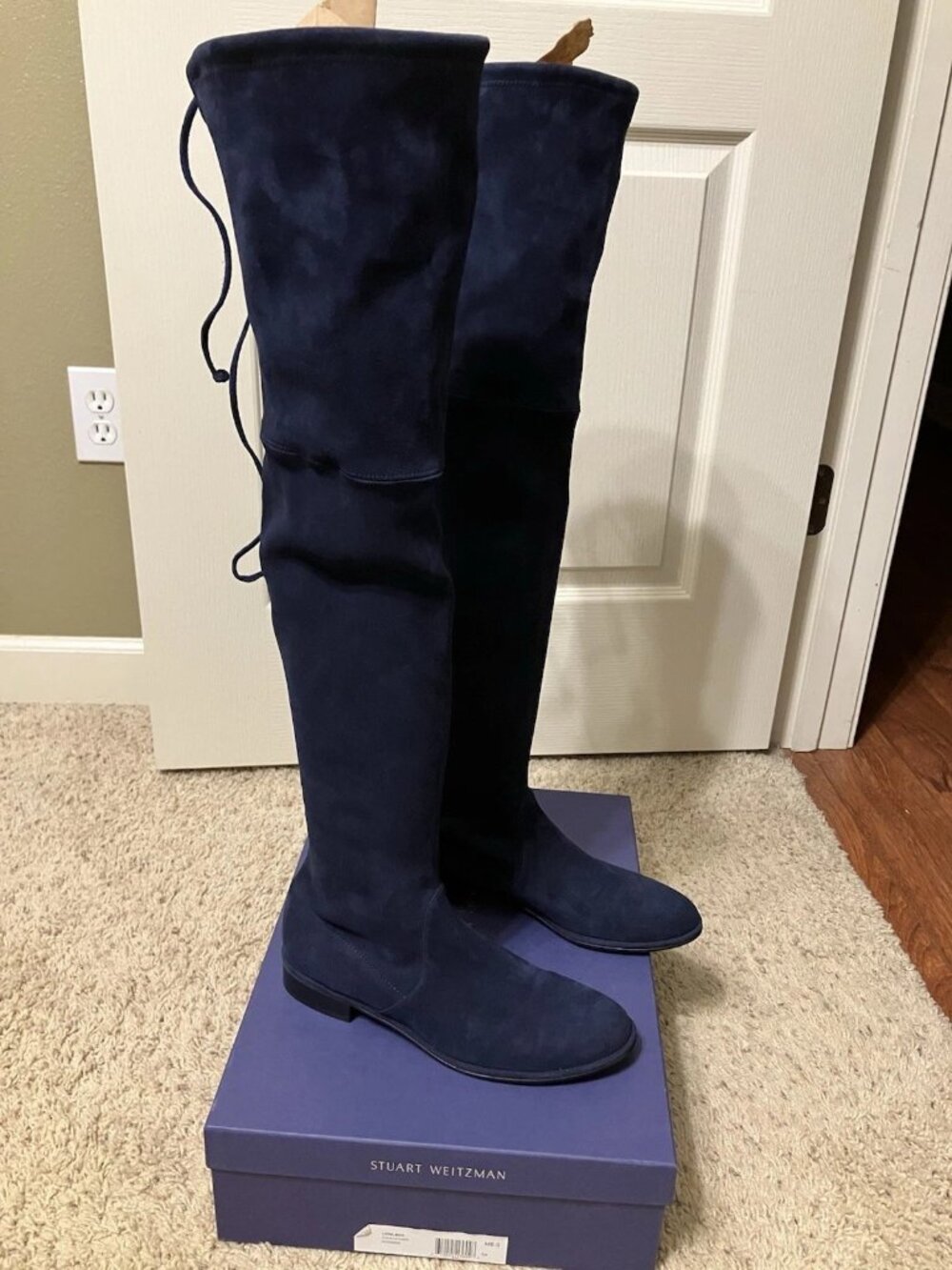 STUART WEITZMAN Boots LOWLAND OTK Nice Blue Suede - Sz 8.5 M Made in SPAIN Nice!